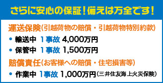 さらに安心の保証！備えは万全です！運送保険に加入 （三井住友海上保険）1点 50万円 1事故 1,500万円